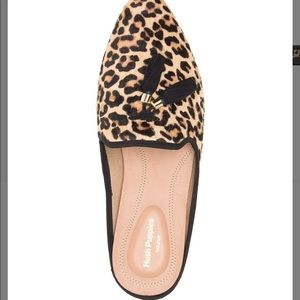 NWT Hush Puppies Black and Brown Leopard Sadie Calf Hair Mule